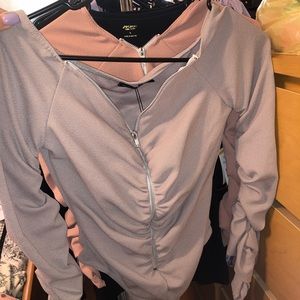 Grey off the shoulder zip up